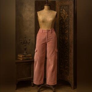 American Eagle Corduroy Cargo Pants Pink Wide Leg Stretch Size 4 NWT